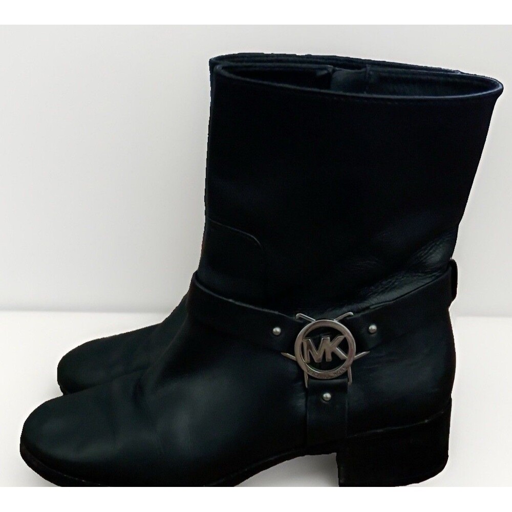 MICHAEL Michael Kors Black Leather Harness Moto Biker Ankle Boots Women 7M